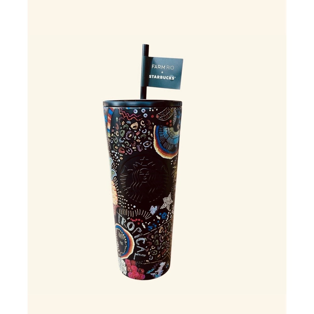 Starbucks + Farm Rio 24oz Cold Cup Tumbler Summer 2025‎ Black Rainbow - Picture 4 of 10